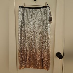 NWT Ombre sequin midi skirt silver rose gold new years